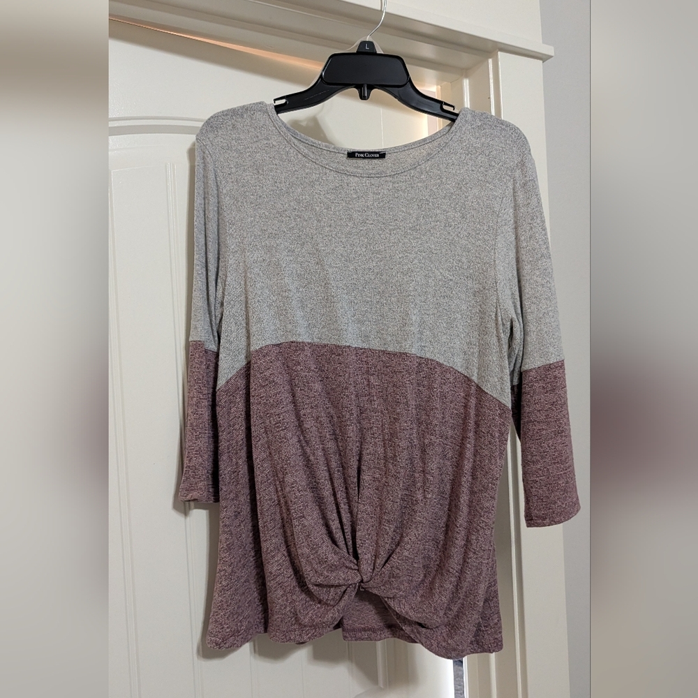 Pink Clover Heathered Gray and Mauve Long Sleeve Top